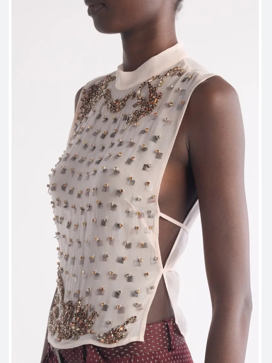 Dries Van Noten Tops - Dries Van Noten Cream Crystal-Embellished Sleeveless Tank